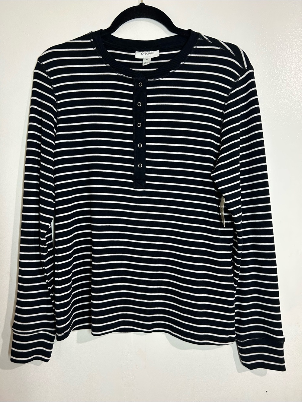 ON/SHE Black & White Striped Long-Sleeve Henley